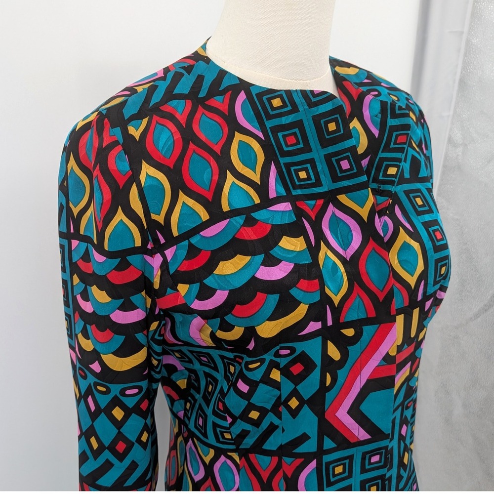 Anne Crimmins Signature Silk Blend Art‎ Print Jacket Skirt Set Geometric Vintage - Picture 13 of 16